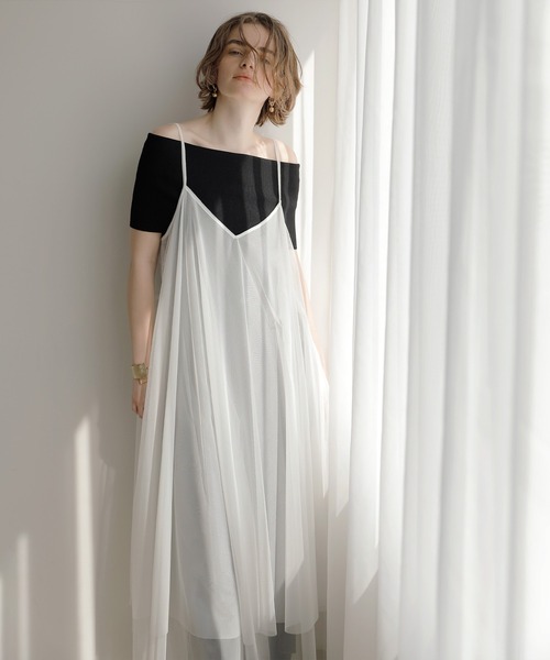 MIELI INVARIANT(ミエリインヴァリアント)の「Mesh Sheer Layer Dress(ワンピース・レディース・ホワイト/ブラック・FREE)」の8枚目の写真