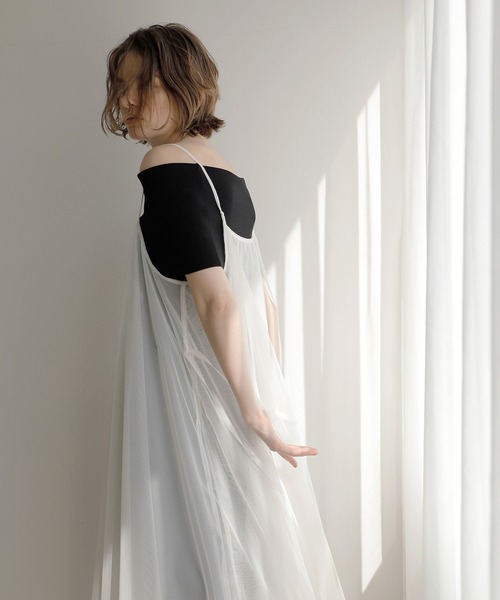 MIELI INVARIANT(ミエリインヴァリアント)の「Mesh Sheer Layer Dress(ワンピース・レディース・ホワイト/ブラック・FREE)」の9枚目の写真