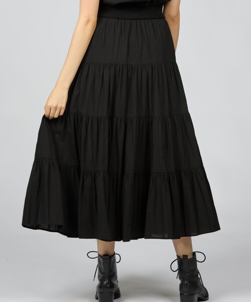 To b. by agnes b.（トゥービーバイアニエスベー）の「コットン フォーティアード スカート（スカート・レディース・ブラック・40/38/36）」の4枚目の写真