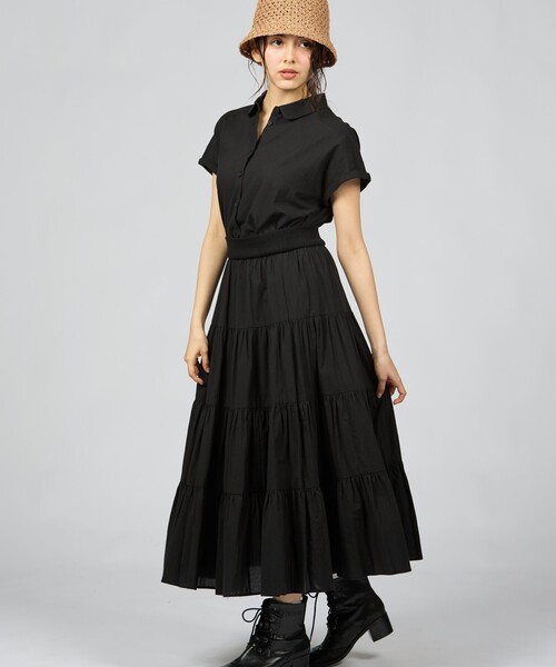 To b. by agnes b.（トゥービーバイアニエスベー）の「コットン フォーティアード スカート（スカート・レディース・ブラック・40/38/36）」の5枚目の写真