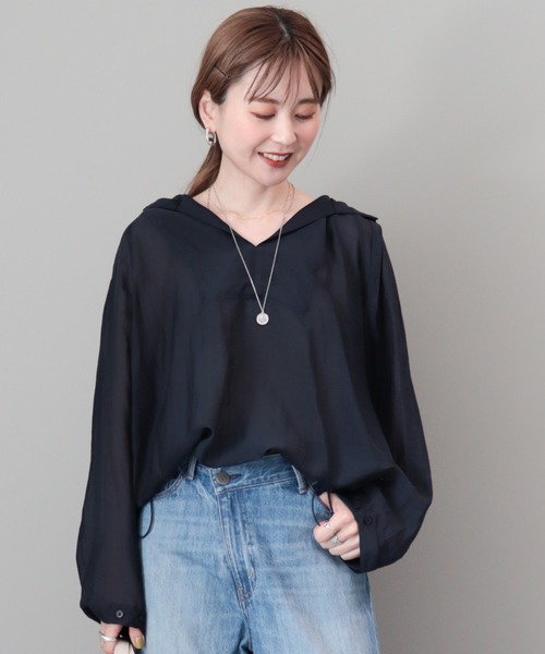 AMERICAN HOLIC(アメリカンホリック)の「接触冷感シアーアノラックパーカー(シャツ/ブラウス・レディース・ネイビー/ライトベージュ・M/L)」の6枚目の写真