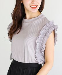 フリルスリーブリブTシャツ