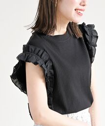 フリルスリーブリブＴシャツ