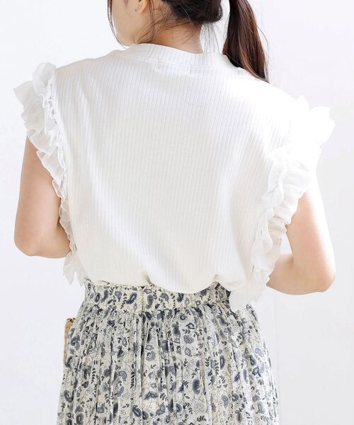 rps(アールピーエス)の「フリルスリーブリブTシャツ(Tシャツ/カットソー・レディース・シルバーグレー/オフホワイト/ブラック・フリー)」の16枚目の写真