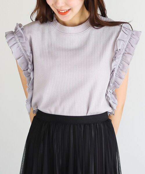 rps(アールピーエス)の「フリルスリーブリブTシャツ(Tシャツ/カットソー・レディース・シルバーグレー/オフホワイト/ブラック・フリー)」の9枚目の写真