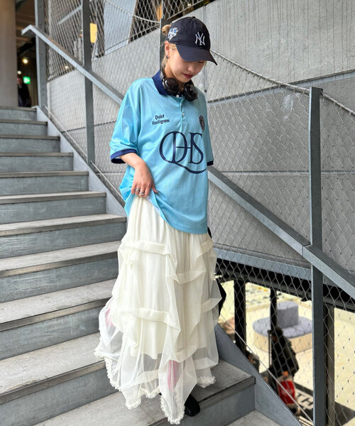 CIAOPANIC(チャオパニック)の「【ユニセックス】襟付きフットボールゲームシャツ(Tシャツ/カットソー・レディース・ホワイト/サックスブルー/ブラック・FREE)」の6枚目の写真