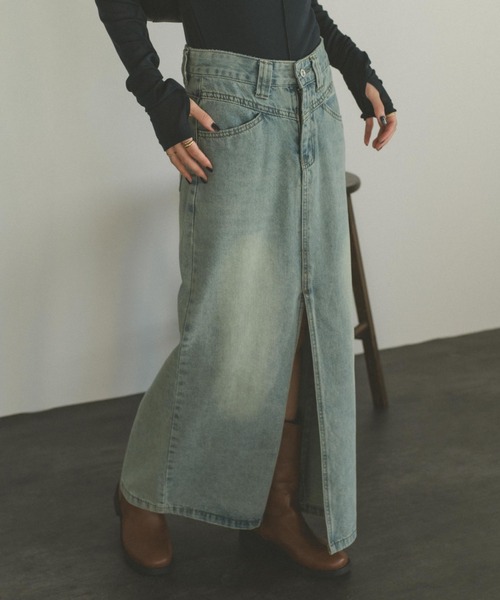 VANNIE U(ヴァニーユー)の「フロントスリットデニムスカート(デニムスカート・レディース・ブルー・FREE)」の1枚目の写真