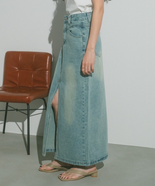VANNIE U(ヴァニーユー)の「フロントスリットデニムスカート(デニムスカート・レディース・ブルー・FREE)」の6枚目の写真