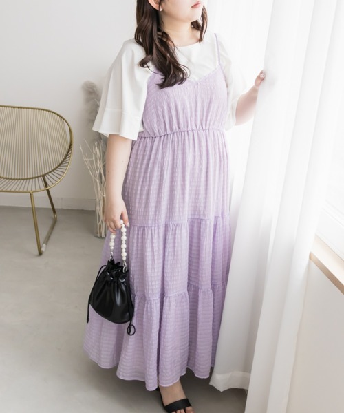 CLETTE(クレット)の「シアーチェックティアードキャミワンピース(ワンピース・レディース・ラベンダー/ブラック・4L/3L/LL)」の9枚目の写真