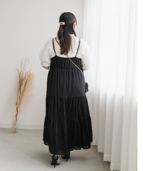 CLETTE(クレット)の「シアーチェックティアードキャミワンピース(ワンピース・レディース・ラベンダー/ブラック・4L/3L/LL)」の7枚目の写真