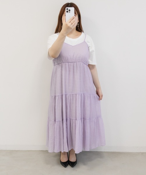 CLETTE(クレット)の「シアーチェックティアードキャミワンピース(ワンピース・レディース・ラベンダー/ブラック・4L/3L/LL)」の21枚目の写真
