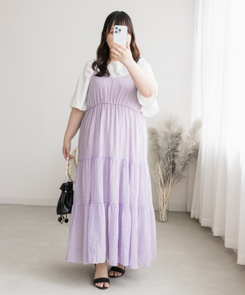 CLETTE(クレット)の「シアーチェックティアードキャミワンピース(ワンピース・レディース・ラベンダー/ブラック・4L/3L/LL)」の22枚目の写真