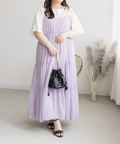 CLETTE(クレット)の「シアーチェックティアードキャミワンピース(ワンピース・レディース・ラベンダー/ブラック・4L/3L/LL)」の8枚目の写真