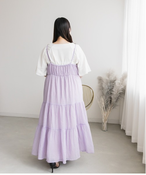 CLETTE(クレット)の「シアーチェックティアードキャミワンピース(ワンピース・レディース・ラベンダー/ブラック・4L/3L/LL)」の12枚目の写真