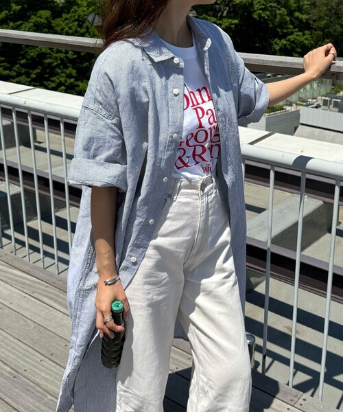 GEVACO（ゲバコ）の「【GEVACO/ゲバコ】綿麻SSシャツワンピース（シャツワンピース・レディース・イエロー系その他/ブルー系その他/ブラック系その他/ベージュ系その他・38）」の2枚目の写真