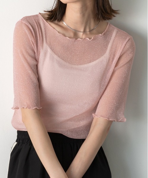 ad thie（アドティエ）の「メローデザイン ラメシアートップス（Tシャツ/カットソー・レディース・シルバー/ピンク/グレー/ブラック・FREE）」の3枚目の写真