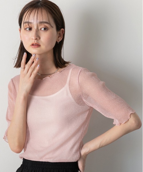 ad thie（アドティエ）の「メローデザイン ラメシアートップス（Tシャツ/カットソー・レディース・シルバー/ピンク/グレー/ブラック・FREE）」の13枚目の写真