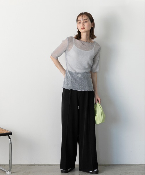 ad thie（アドティエ）の「メローデザイン ラメシアートップス（Tシャツ/カットソー・レディース・シルバー/ピンク/グレー/ブラック・FREE）」の5枚目の写真