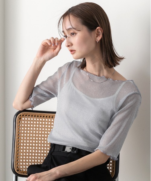 ad thie（アドティエ）の「メローデザイン ラメシアートップス（Tシャツ/カットソー・レディース・シルバー/ピンク/グレー/ブラック・FREE）」の6枚目の写真