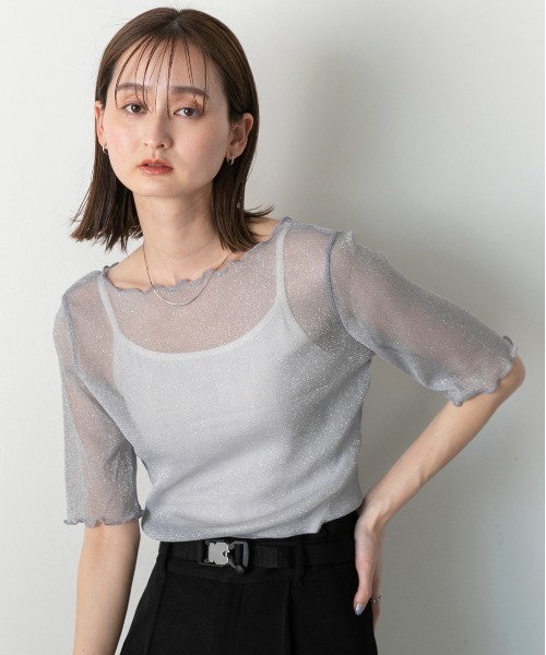 ad thie（アドティエ）の「メローデザイン ラメシアートップス（Tシャツ/カットソー・レディース・シルバー/ピンク/グレー/ブラック・FREE）」の7枚目の写真