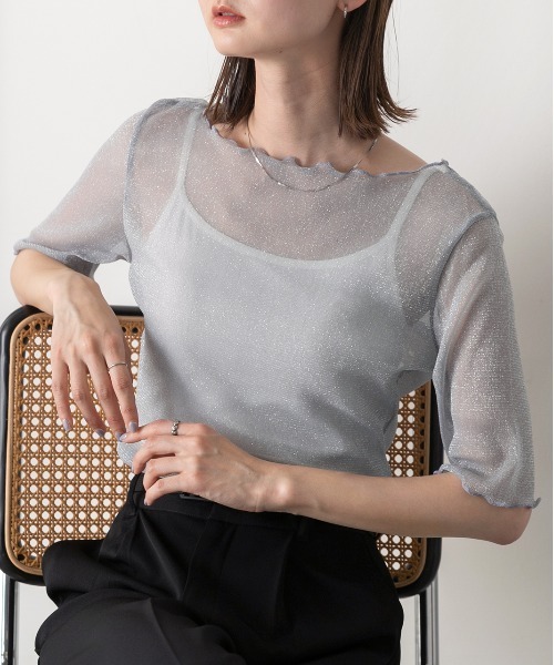 ad thie（アドティエ）の「メローデザイン ラメシアートップス（Tシャツ/カットソー・レディース・シルバー/ピンク/グレー/ブラック・FREE）」の8枚目の写真