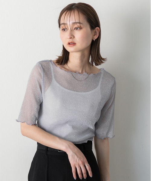 ad thie（アドティエ）の「メローデザイン ラメシアートップス（Tシャツ/カットソー・レディース・シルバー/ピンク/グレー/ブラック・FREE）」の9枚目の写真