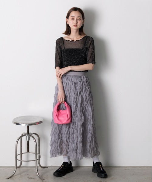 ad thie（アドティエ）の「メローデザイン ラメシアートップス（Tシャツ/カットソー・レディース・シルバー/ピンク/グレー/ブラック・FREE）」の17枚目の写真