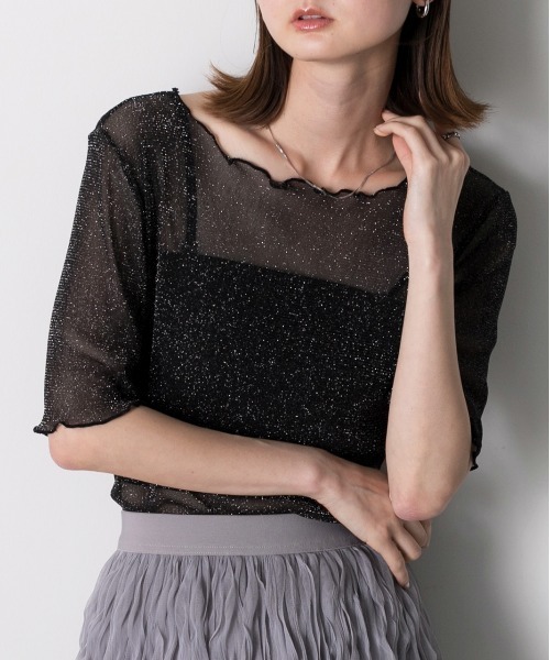 ad thie（アドティエ）の「メローデザイン ラメシアートップス（Tシャツ/カットソー・レディース・シルバー/ピンク/グレー/ブラック・FREE）」の19枚目の写真
