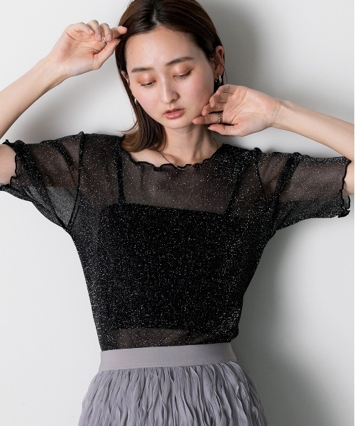 ad thie（アドティエ）の「メローデザイン ラメシアートップス（Tシャツ/カットソー・レディース・シルバー/ピンク/グレー/ブラック・FREE）」の20枚目の写真