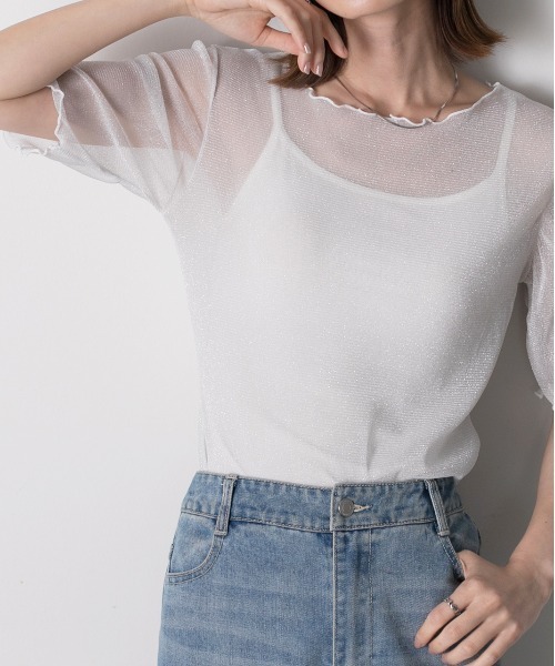 ad thie（アドティエ）の「メローデザイン ラメシアートップス（Tシャツ/カットソー・レディース・シルバー/ピンク/グレー/ブラック・FREE）」の21枚目の写真