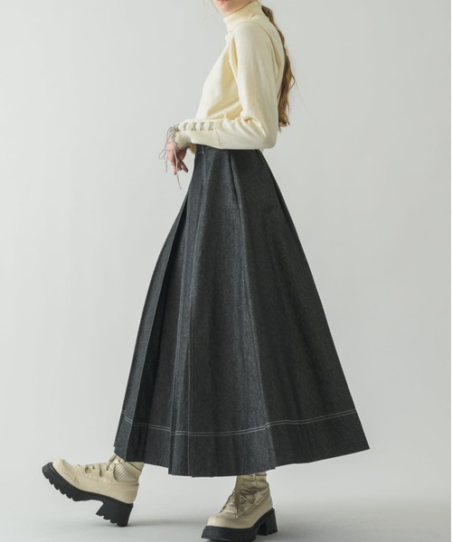 idem(イデム)の「made in Japan tuck denim skirt/日本製デニムスカート(デニムスカート・レディース・ブラック・SMALL/FREE)」の7枚目の写真