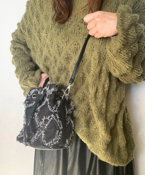 ★JILLSTUART★デニム ドローストリング ショルダーバッグ JILLSTUART デニム ドローストリング チェーン ショルダーバッグ