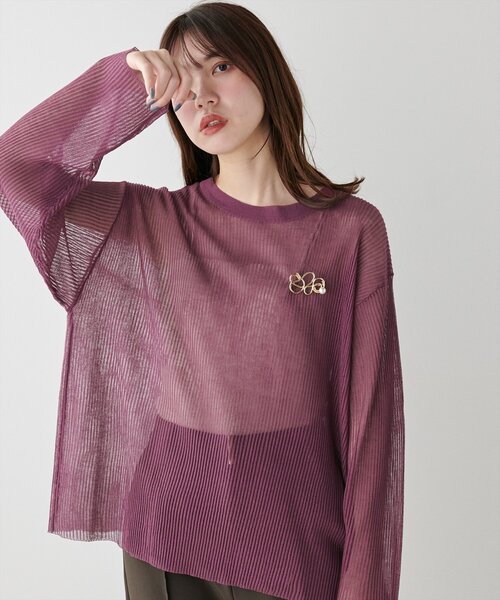 natural couture(ナチュラルクチュール)の「【WEB限定】シアーリブ編みニットプルオーバー(ニット/セーター・レディース・アイボリー/ブラック/グレー/グリーン系その他/ボルドー・FREE)」の5枚目の写真