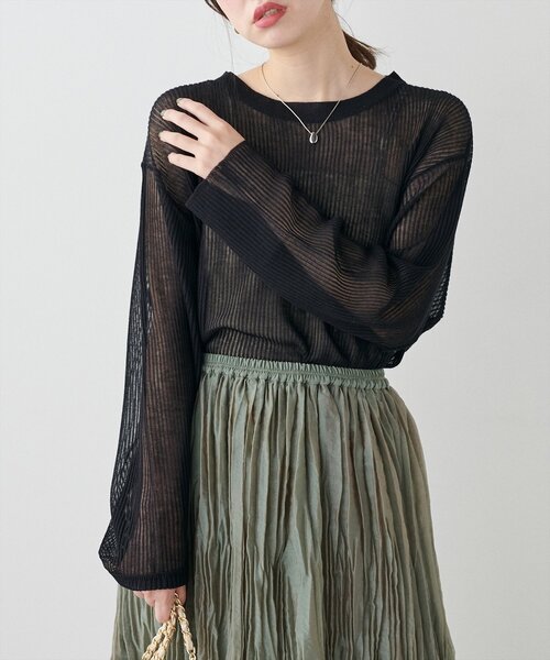 natural couture(ナチュラルクチュール)の「【WEB限定】シアーリブ編みニットプルオーバー(ニット/セーター・レディース・アイボリー/ブラック/グレー/グリーン系その他/ボルドー・FREE)」の20枚目の写真