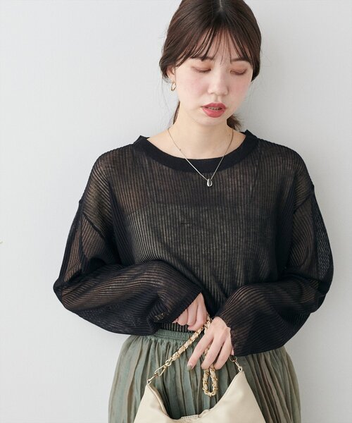 natural couture(ナチュラルクチュール)の「【WEB限定】シアーリブ編みニットプルオーバー(ニット/セーター・レディース・アイボリー/ブラック/グレー/グリーン系その他/ボルドー・FREE)」の21枚目の写真