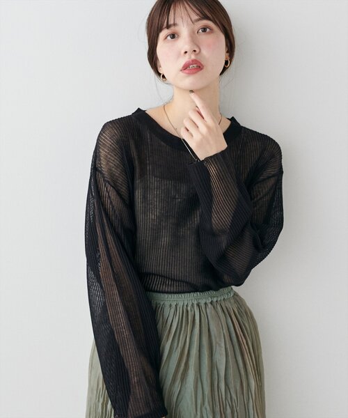 natural couture(ナチュラルクチュール)の「【WEB限定】シアーリブ編みニットプルオーバー(ニット/セーター・レディース・アイボリー/ブラック/グレー/グリーン系その他/ボルドー・FREE)」の22枚目の写真