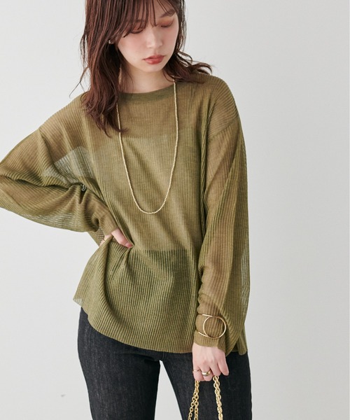 natural couture(ナチュラルクチュール)の「【WEB限定】シアーリブ編みニットプルオーバー(ニット/セーター・レディース・アイボリー/ブラック/グレー/グリーン系その他/ボルドー・FREE)」の4枚目の写真