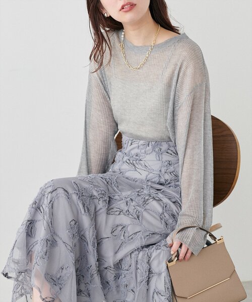 natural couture(ナチュラルクチュール)の「【WEB限定】シアーリブ編みニットプルオーバー(ニット/セーター・レディース・アイボリー/ブラック/グレー/グリーン系その他/ボルドー・FREE)」の3枚目の写真