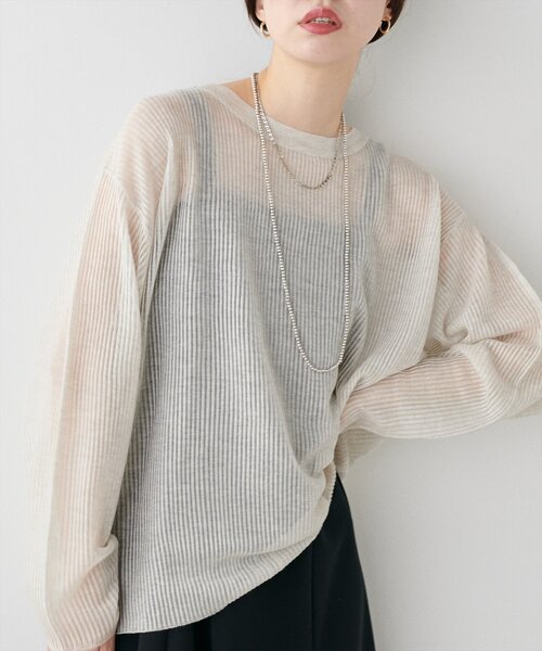 natural couture(ナチュラルクチュール)の「【WEB限定】シアーリブ編みニットプルオーバー(ニット/セーター・レディース・アイボリー/ブラック/グレー/グリーン系その他/ボルドー・FREE)」の2枚目の写真