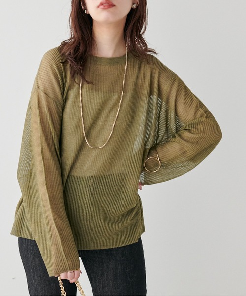 natural couture(ナチュラルクチュール)の「【WEB限定】シアーリブ編みニットプルオーバー(ニット/セーター・レディース・アイボリー/ブラック/グレー/グリーン系その他/ボルドー・FREE)」の9枚目の写真