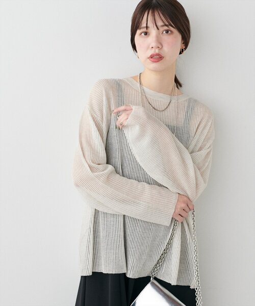 natural couture(ナチュラルクチュール)の「【WEB限定】シアーリブ編みニットプルオーバー(ニット/セーター・レディース・アイボリー/ブラック/グレー/グリーン系その他/ボルドー・FREE)」の6枚目の写真