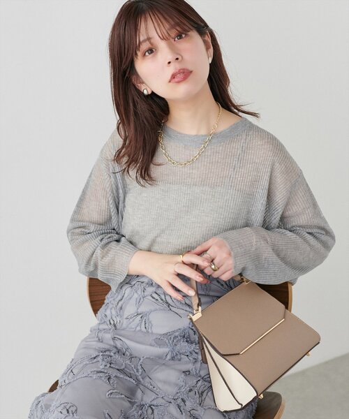 natural couture(ナチュラルクチュール)の「【WEB限定】シアーリブ編みニットプルオーバー(ニット/セーター・レディース・アイボリー/ブラック/グレー/グリーン系その他/ボルドー・FREE)」の7枚目の写真