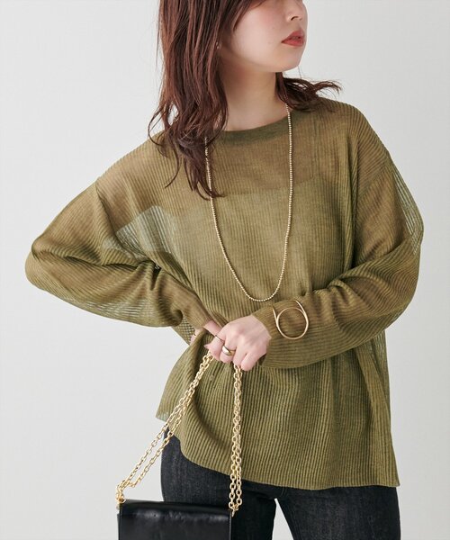 natural couture(ナチュラルクチュール)の「【WEB限定】シアーリブ編みニットプルオーバー(ニット/セーター・レディース・アイボリー/ブラック/グレー/グリーン系その他/ボルドー・FREE)」の8枚目の写真