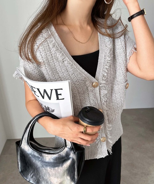 美品✨アルアバイル ツイード ベスト フリンジ Vネック エンブレム