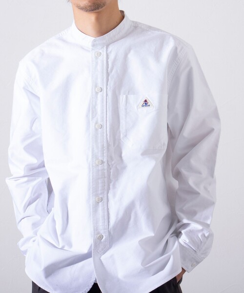 GEVACO（ゲバコ）の「【GEVACO/ゲバコ】オックスバンドカラー長袖シャツ（無地/ストライプ/チェック）（シャツ/ブラウス・メンズ・ブラック系その他/グリーン系その他/ホワイト/ブルー系その他/ホワイト系その他・S/M/L）」の2枚目の写真