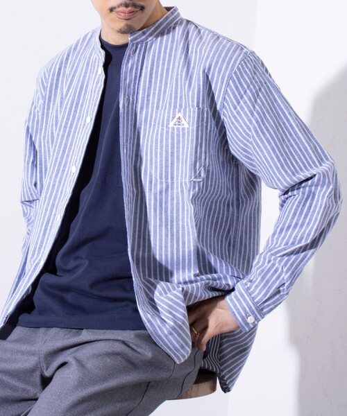 GEVACO（ゲバコ）の「【GEVACO/ゲバコ】オックスバンドカラー長袖シャツ（無地/ストライプ/チェック）（シャツ/ブラウス・メンズ・ブラック系その他/グリーン系その他/ホワイト/ブルー系その他/ホワイト系その他・S/M/L）」の14枚目の写真