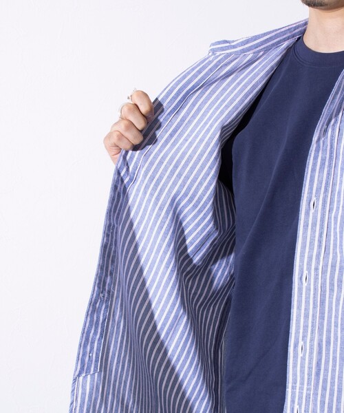 GEVACO（ゲバコ）の「【GEVACO/ゲバコ】オックスバンドカラー長袖シャツ（無地/ストライプ/チェック）（シャツ/ブラウス・メンズ・ブラック系その他/グリーン系その他/ホワイト/ブルー系その他/ホワイト系その他・S/M/L）」の13枚目の写真