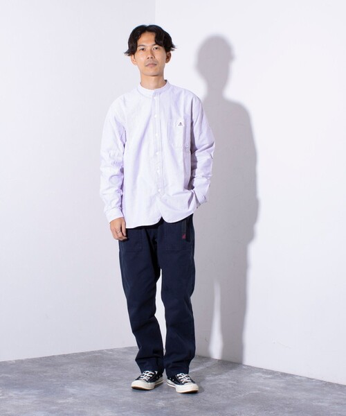 GEVACO（ゲバコ）の「【GEVACO/ゲバコ】オックスバンドカラー長袖シャツ（無地/ストライプ/チェック）（シャツ/ブラウス・メンズ・ブラック系その他/グリーン系その他/ホワイト/ブルー系その他/ホワイト系その他・S/M/L）」の6枚目の写真