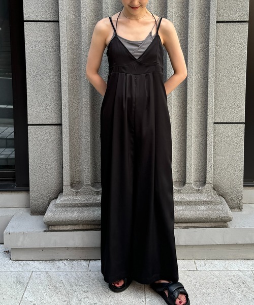 ⭐︎Shio⭐︎ANIECAサテンキャミサロペット ブラック セール】[追加決定]マットサテンキャミサロペット（サロペット