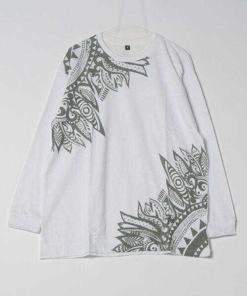 チャイハネ(チャイハネ)の「【チャイハネ】トライバル柄MEN'SロンT(Tシャツ/カットソー・メンズ・マスタード/ホワイト/ブラック・FREE)」の1枚目の写真